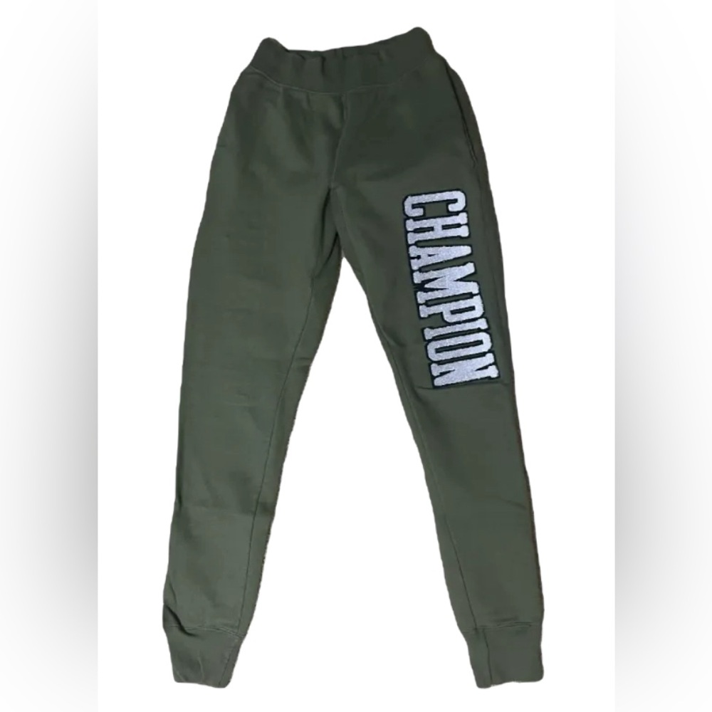 Army green champion varsity lettering drawstring heavy sweats sweatpants